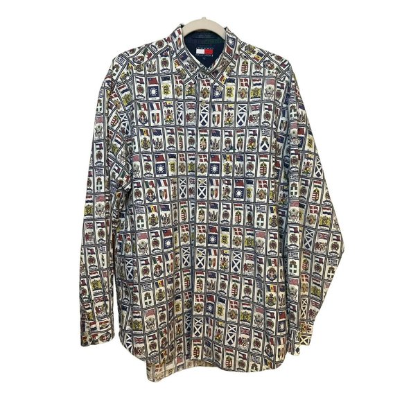 VTG Tommy Hilfiger Button Down Men's United Nations Flag Shirt SZ Large - Picture 2 of 7
